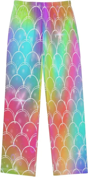 Pigsaly Boys' Pants Rainbow Mermaid Princess Scales Long Bottoms Magic Sparkles Stars Jogger Pants Elastic Waist Trousers S