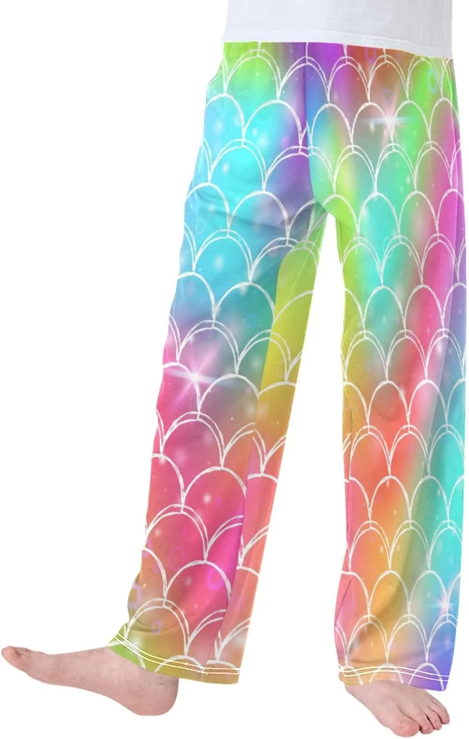 Pigsaly Boys' Pants Rainbow Mermaid Princess Scales Long Bottoms Magic Sparkles Stars Jogger Pants Elastic Waist Trousers S
