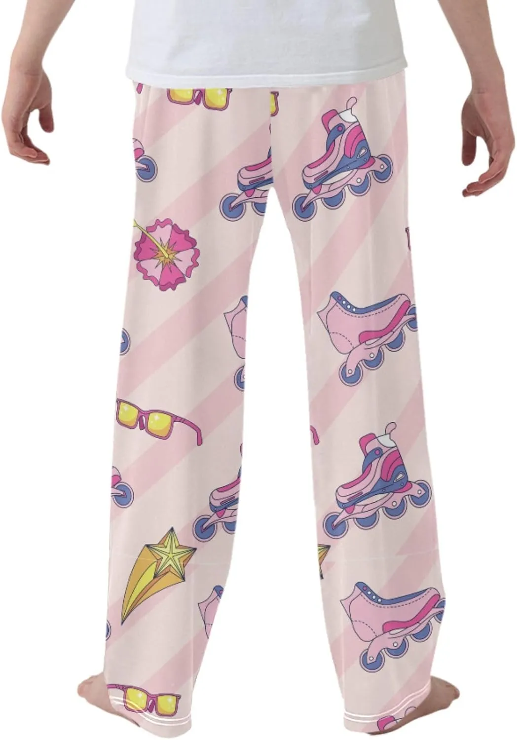 Pigsaly Boys' Pants Retro Pink Roller Skate Long Bottoms Gold Stars Strip Jogger Pants Elastic Waist Trousers With S