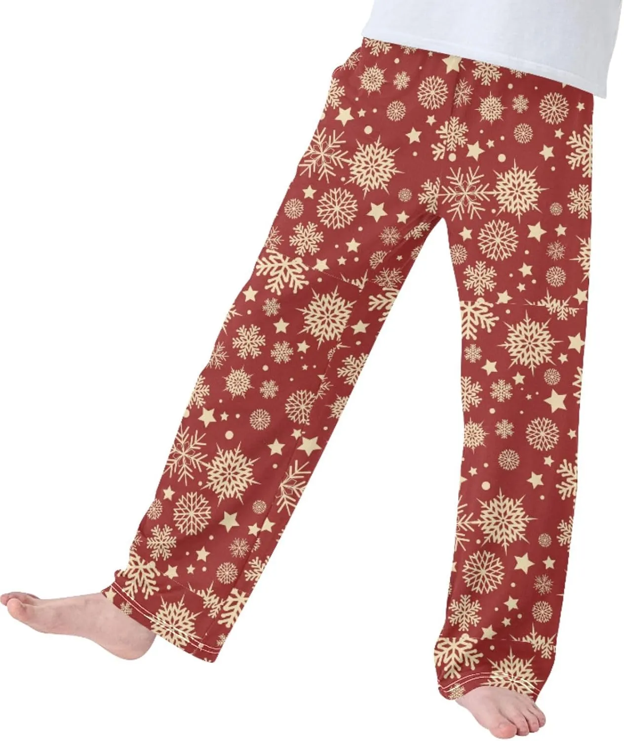 Pigsaly Boys' Pants Snowflakes Gold Stars Long Bottoms Merry Christmas Jogger Pants Elastic Waist Trousers With Pockets S