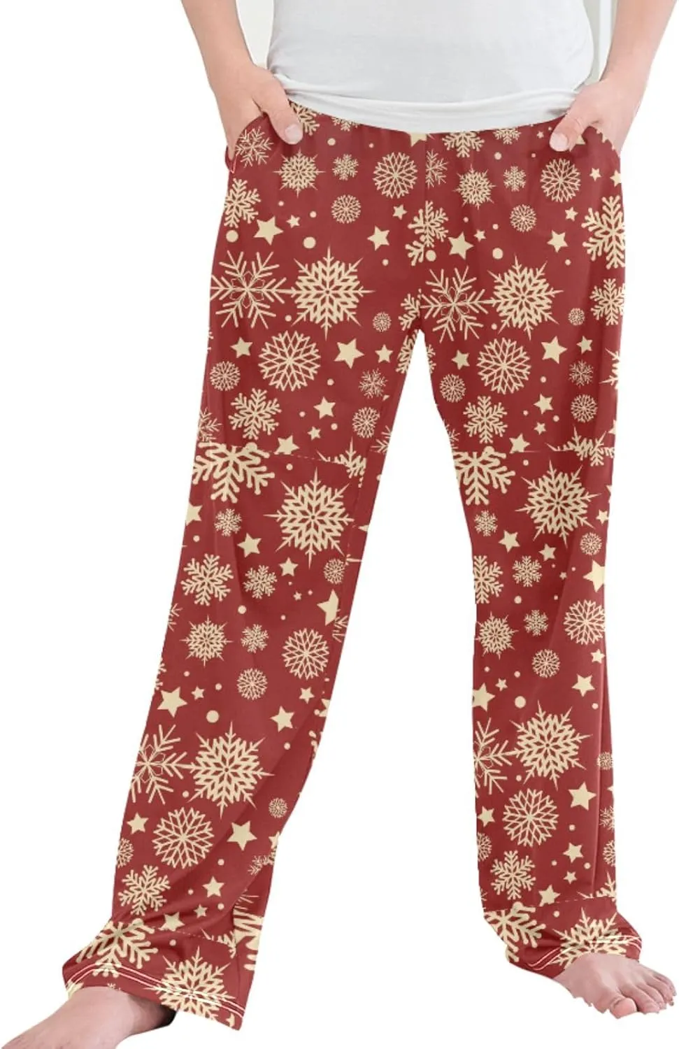 Pigsaly Boys' Pants Snowflakes Gold Stars Long Bottoms Merry Christmas Jogger Pants Elastic Waist Trousers With Pockets S