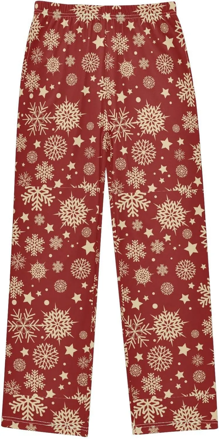 Pigsaly Boys' Pants Snowflakes Gold Stars Long Bottoms Merry Christmas Jogger Pants Elastic Waist Trousers With Pockets S