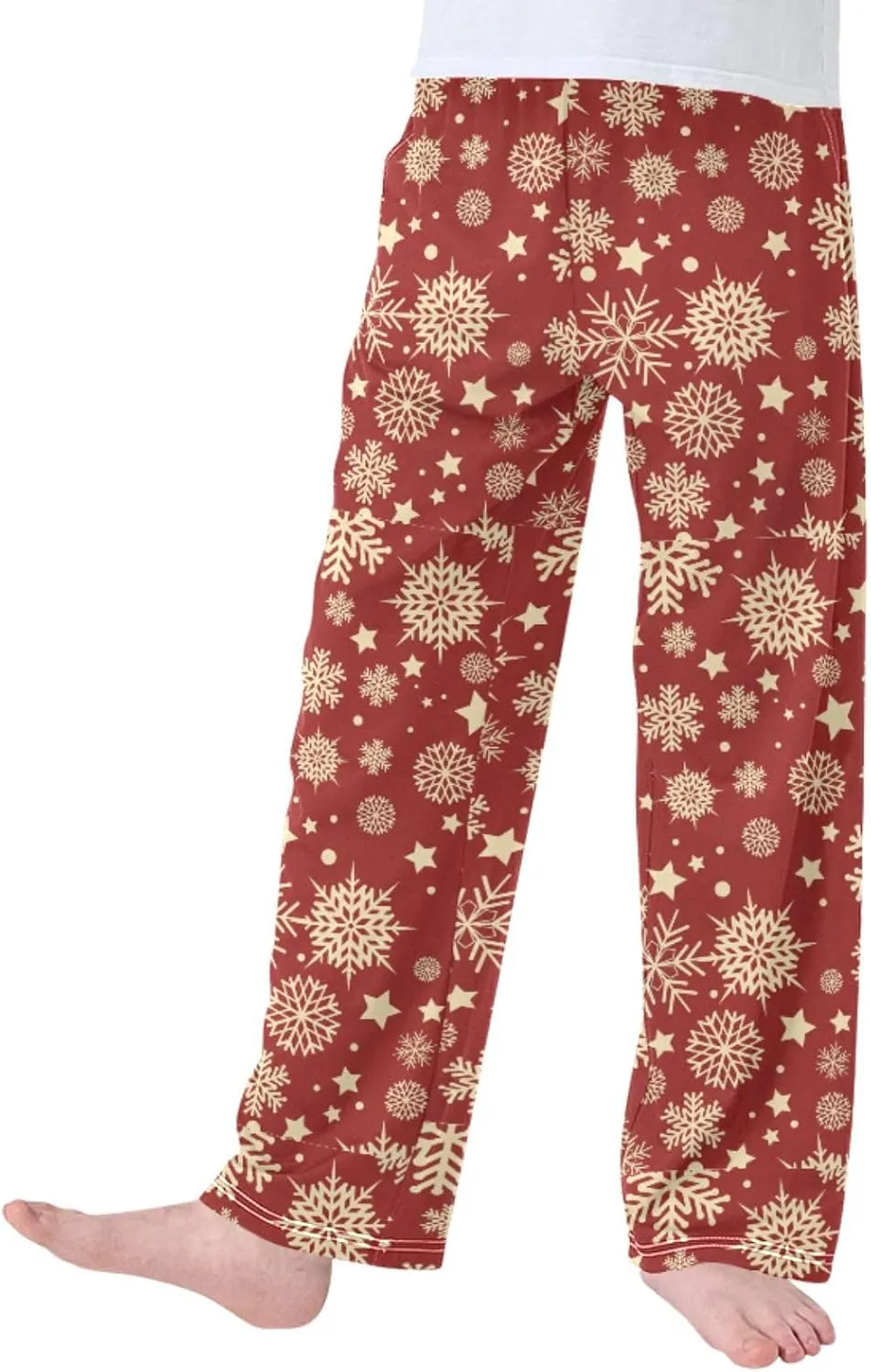 Pigsaly Boys' Pants Snowflakes Gold Stars Long Bottoms Merry Christmas Jogger Pants Elastic Waist Trousers With Pockets S