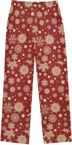 Pigsaly Boys' Pants Snowflakes Gold Stars Long Bottoms Merry Christmas Jogger Pants Elastic Waist Trousers With Pockets S