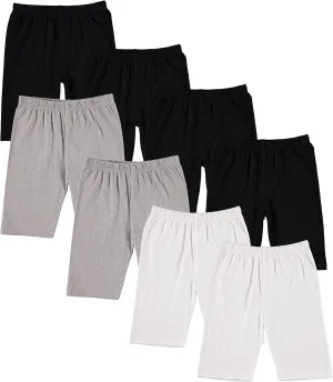 Pink Angel Kids Girls Cotton Spandex Bike Shorts, Solid Plain Sports Activewear Dance Bottoms - 8 Pack, Assorted Colors