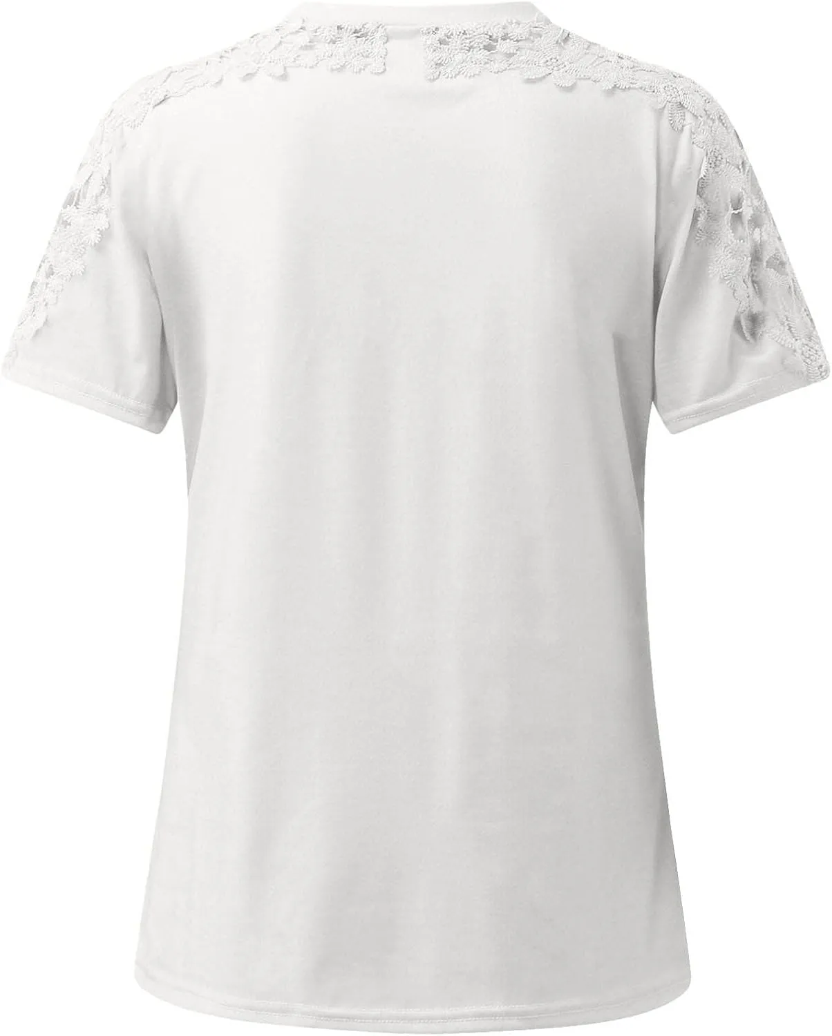 Plain T Shirts for Women 2023 Dressy Casual Short Sleeve Lace Blouse Sexy Crew Neck Solid Summer Top Classic Work Tee