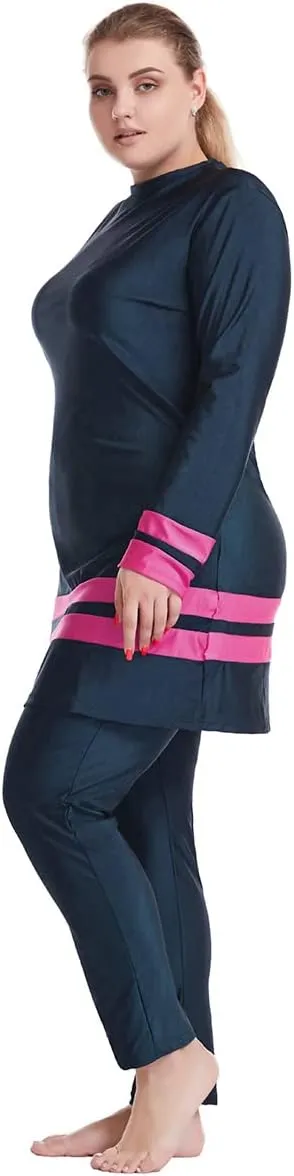 Plus Size Muslim Swimsuits for Women Rash Guard Swimwear Top Pants with Hijab/Cap