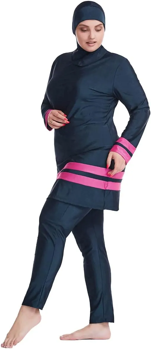 Plus Size Muslim Swimsuits for Women Rash Guard Swimwear Top Pants with Hijab/Cap