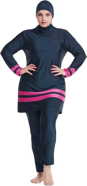 Plus Size Muslim Swimsuits for Women Rash Guard Swimwear Top Pants with Hijab/Cap