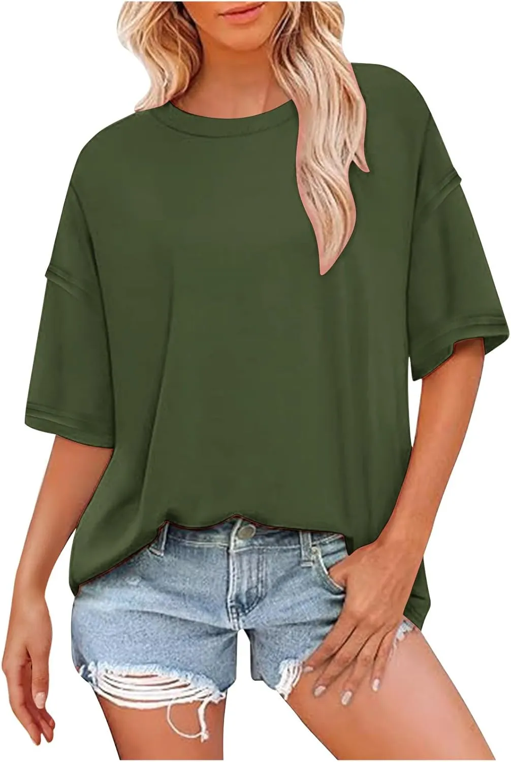 Plus Size Tops for Women Dressy Short Sleeve Split Oversized T-Shirts Casual Oversized Round Neck Tunic Shirt S-2XL
