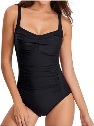 PTOLOCIF One Piece Swimsuit for Women Athletic Swimsuits Scallop Trim Bathing Suit Cut Out Adjustable Straps Swimwear
