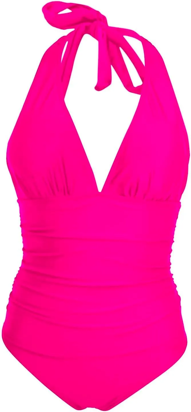 PTOLOCIF One Piece Swimsuit for Women Strapless Bandeau Bathing Suits Retro Bathing Suit Full Coverage Slimming Swimwear