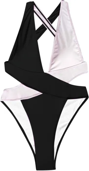 PTOLOCIF Women's One-Piece Swimsuits Scoop Neck Cutout Back Self Tie Bathing Suit Cheeky Swimsuits High Cut Swimwear