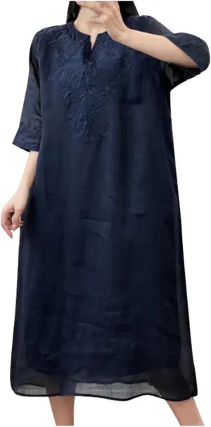 PTOLOCIF Women's Summer Short Sleeve Maxi Dress 2025 Casual Loose V Neck Hem Shift Sundress Vinatge Boho Long Dresses