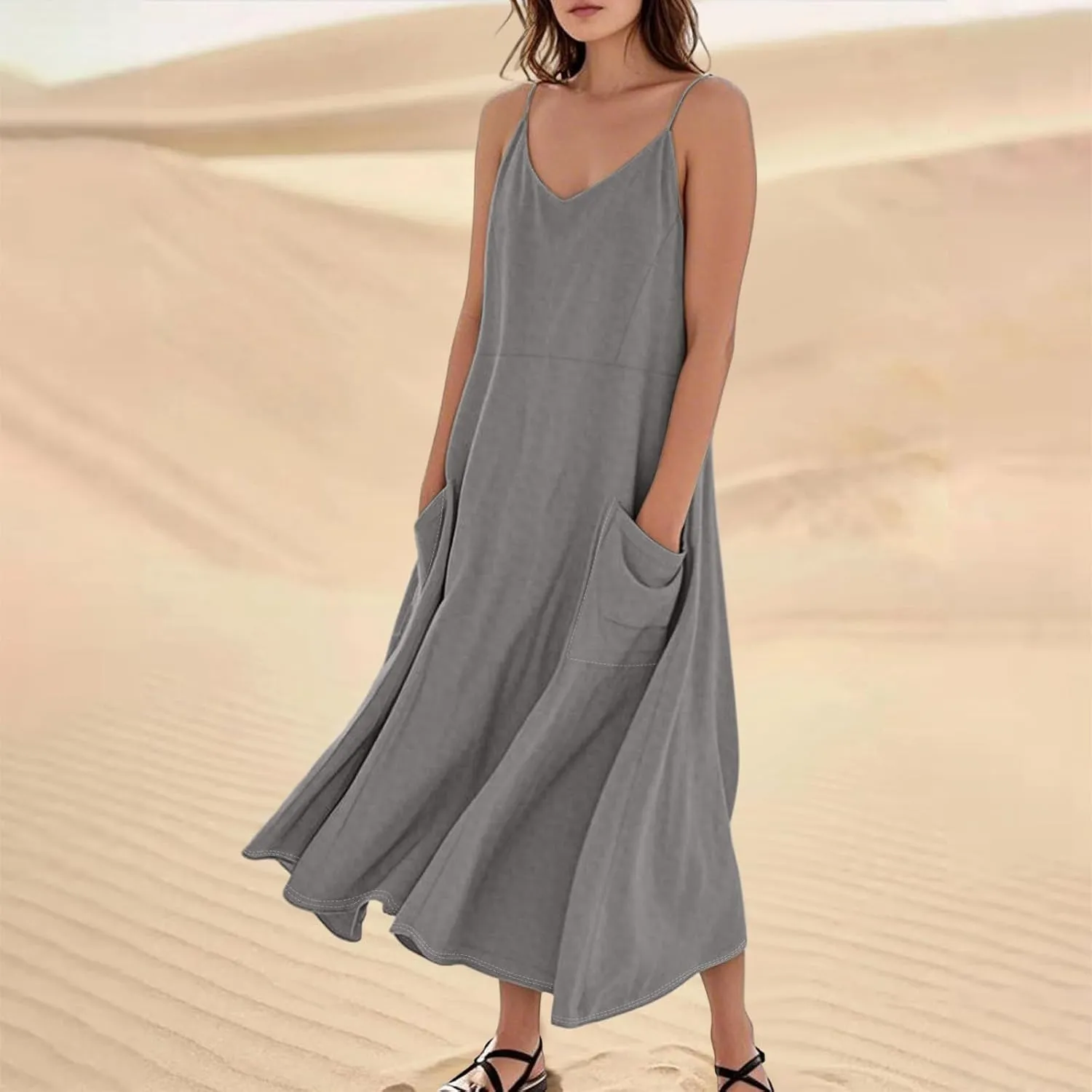 Pub Tanks Dress Women's A-Line Summer Coloured V Neck Women Relaxed Fit