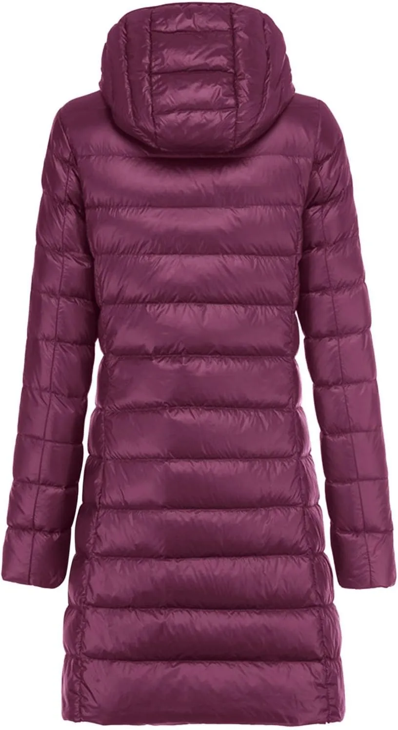 Puffer Jackets for Women Packable Down Jacket Winter Warm Lightweight Long Down Coat Hooded Outwear Winter Clothes