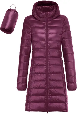 Puffer Jackets for Women Packable Down Jacket Winter Warm Lightweight Long Down Coat Hooded Outwear Winter Clothes