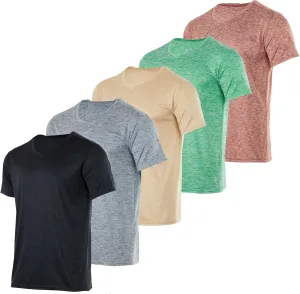 Real Essentials 5 Pack: Mens V-Neck Dry-Fit Moisture Wicking Active Athletic Tech Performance T-Shirt