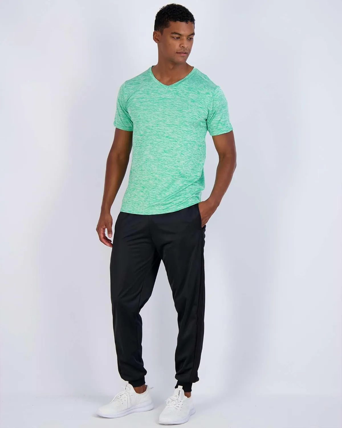 Real Essentials 5 Pack: Mens V-Neck Dry-Fit Moisture Wicking Active Athletic Tech Performance T-Shirt