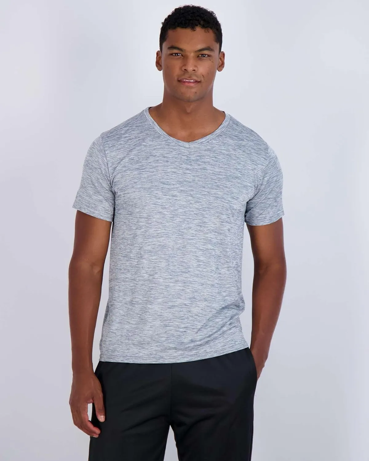 Real Essentials 5 Pack: Mens V-Neck Dry-Fit Moisture Wicking Active Athletic Tech Performance T-Shirt