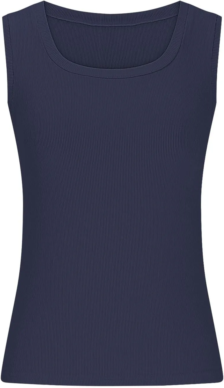 Ribbed Knit Tank Tops for Women Summer Scoop Neck Sleeveless Cropped Shirts Casual Solid Color Workout Slim Blouse