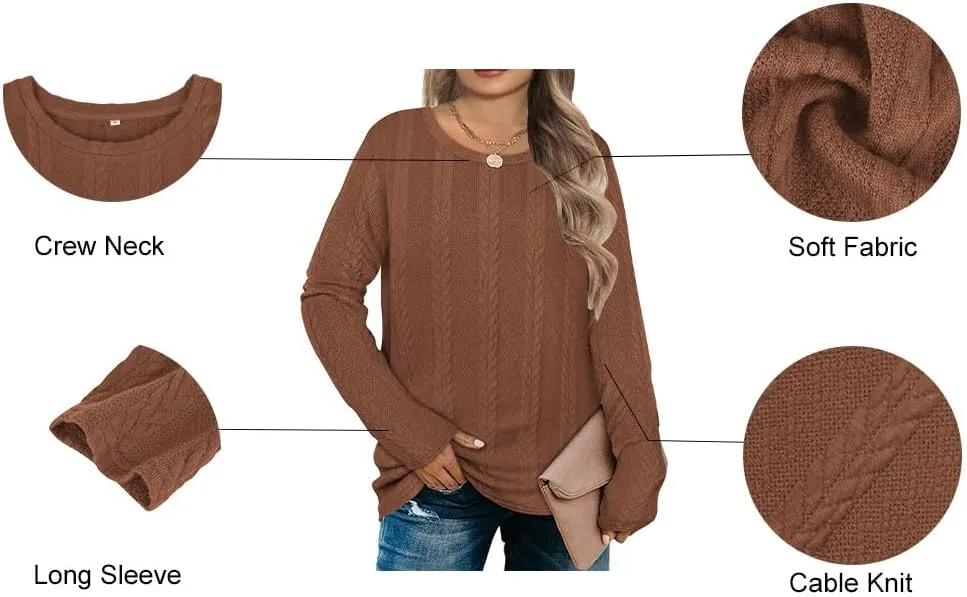 RITERA Plus Size Womens Tops Cable Knit Sweaters Casual Long Sleeve Lightweight Pullover Sweater Tops XL-5XL