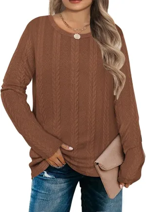 RITERA Plus Size Womens Tops Cable Knit Sweaters Casual Long Sleeve Lightweight Pullover Sweater Tops XL-5XL