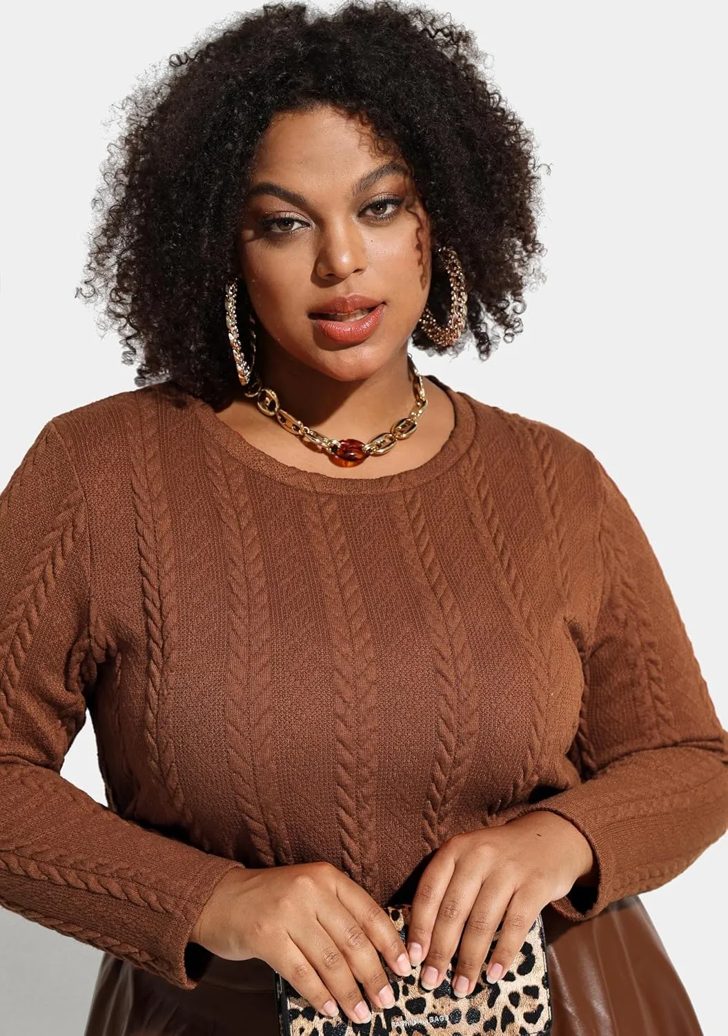 RITERA Plus Size Womens Tops Cable Knit Sweaters Casual Long Sleeve Lightweight Pullover Sweater Tops XL-5XL