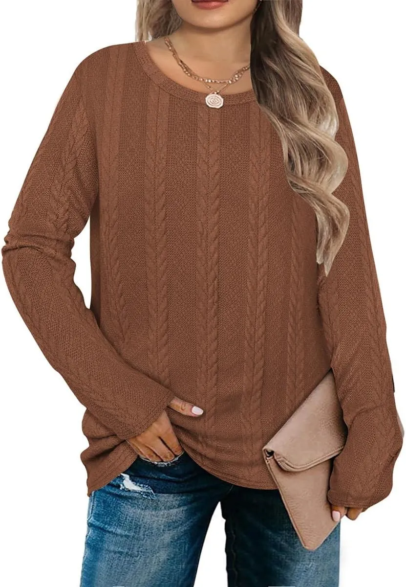 RITERA Plus Size Womens Tops Cable Knit Sweaters Casual Long Sleeve Lightweight Pullover Sweater Tops XL-5XL