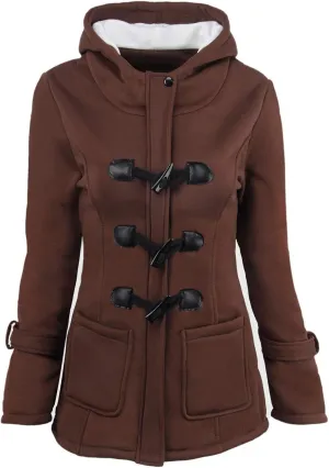 RKSTN Plus Size Winter Coats for Women Horn Buttons Hooded Jacket Warm Fleece Lined Hoodies Sweater Thicken Padded Overcoat