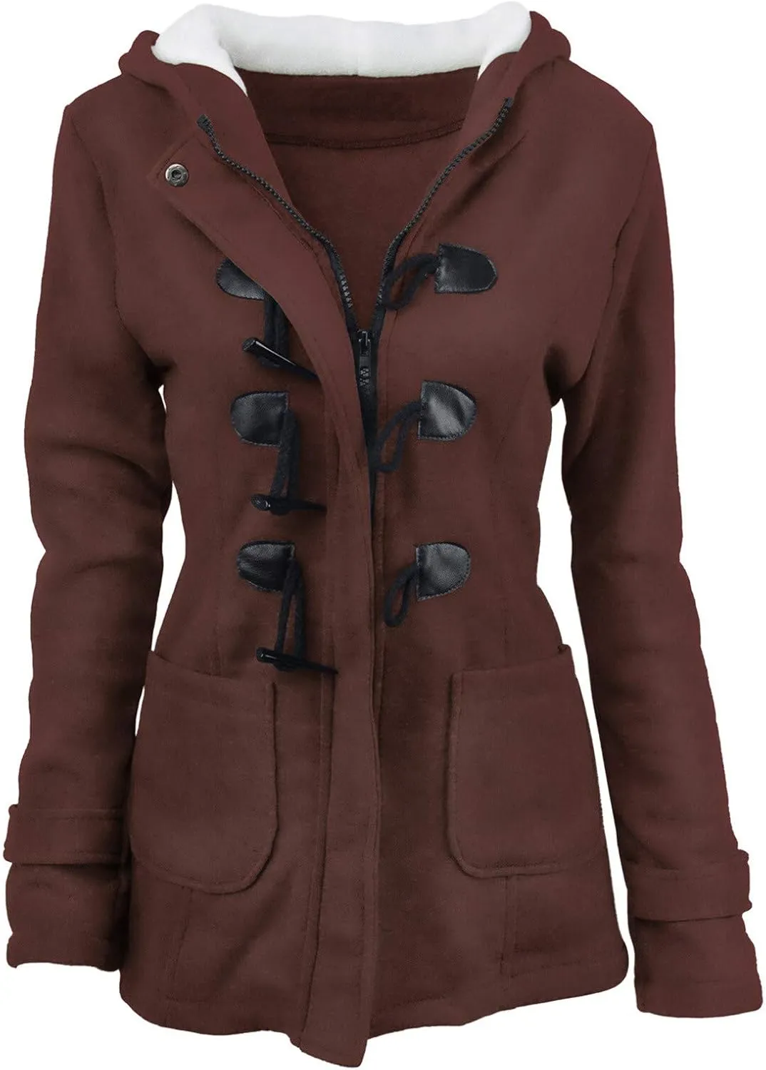 RKSTN Plus Size Winter Coats for Women Horn Buttons Hooded Jacket Warm Fleece Lined Hoodies Sweater Thicken Padded Overcoat