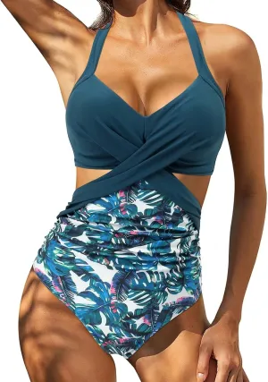 Rvidbe Athletic 1 Piece Swimsuits for Women Training Sport Tummy Control Bathing Suits Sexy Bikinis For Women