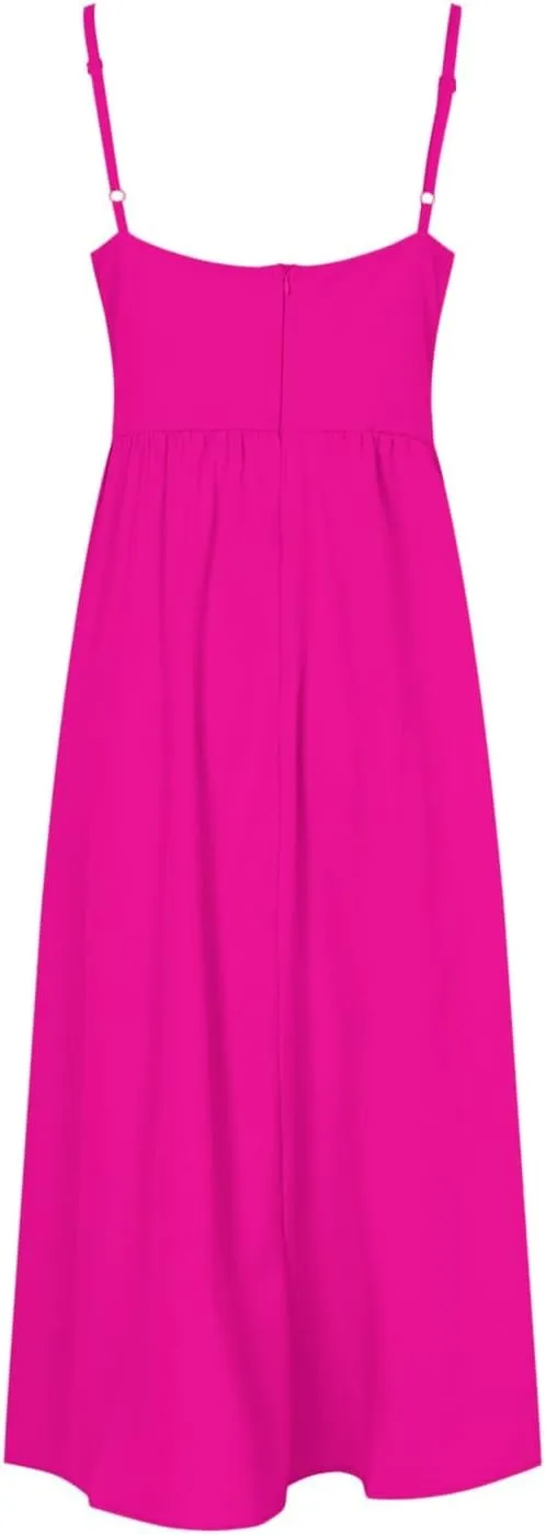 Rvidbe Summer Dresses for Women 2025 Spaghetti Strap Midi Dress Sleeveless V Neck Cutout Slit Casual Beach Party Maxi Dress