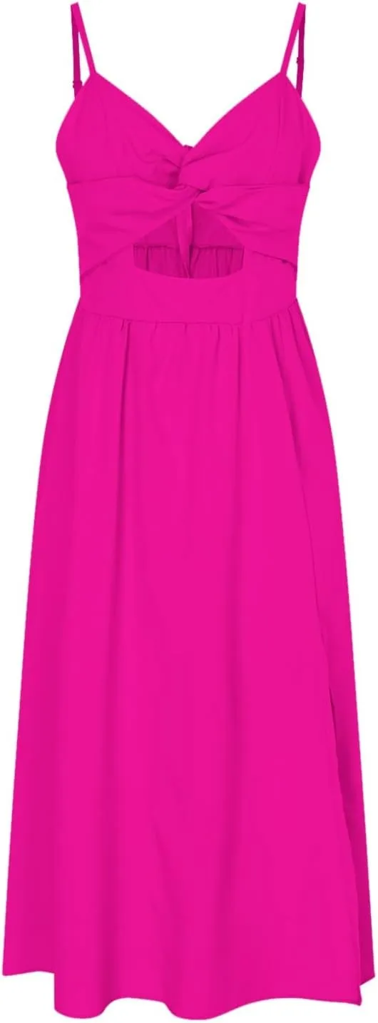 Rvidbe Summer Dresses for Women 2025 Spaghetti Strap Midi Dress Sleeveless V Neck Cutout Slit Casual Beach Party Maxi Dress
