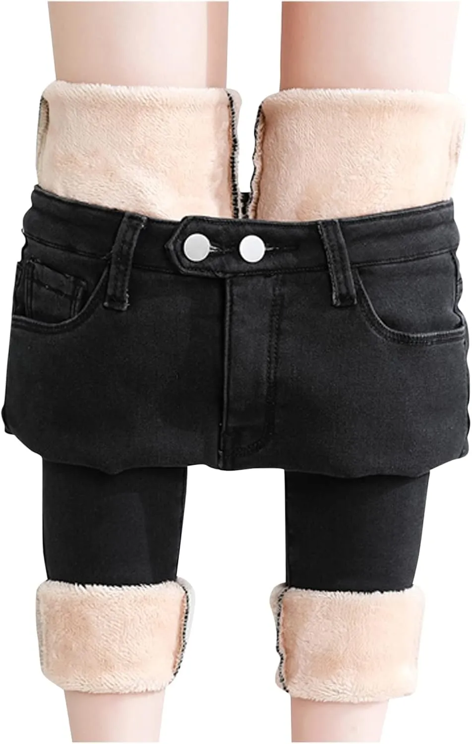 sdbrld Fleece Lined Jeans Women,Womens Fleece Lined Jeans Winter Warm High Waisted Thermal Jeans Thicken Stretchy Denim Pants