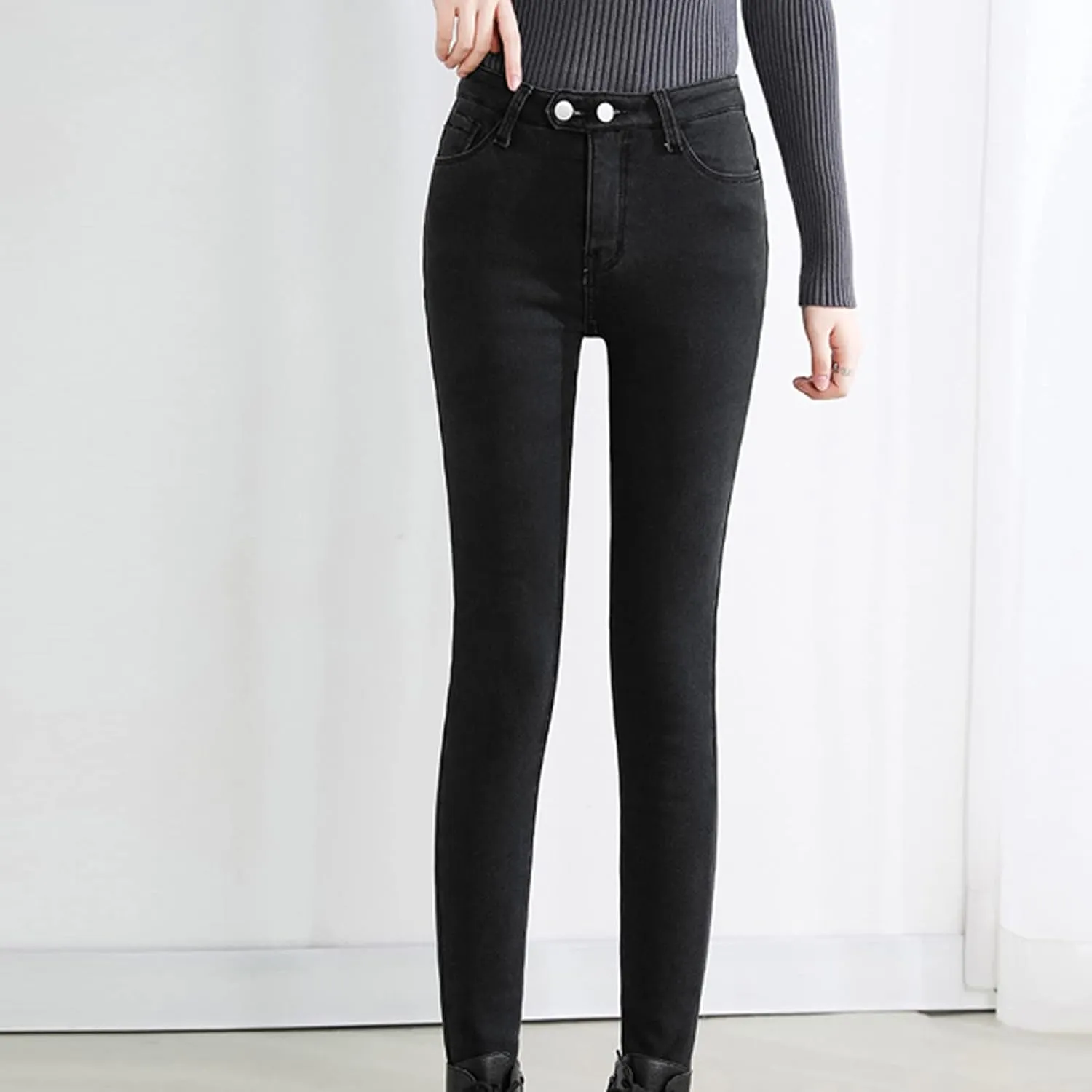sdbrld Fleece Lined Jeans Women,Womens Fleece Lined Jeans Winter Warm High Waisted Thermal Jeans Thicken Stretchy Denim Pants