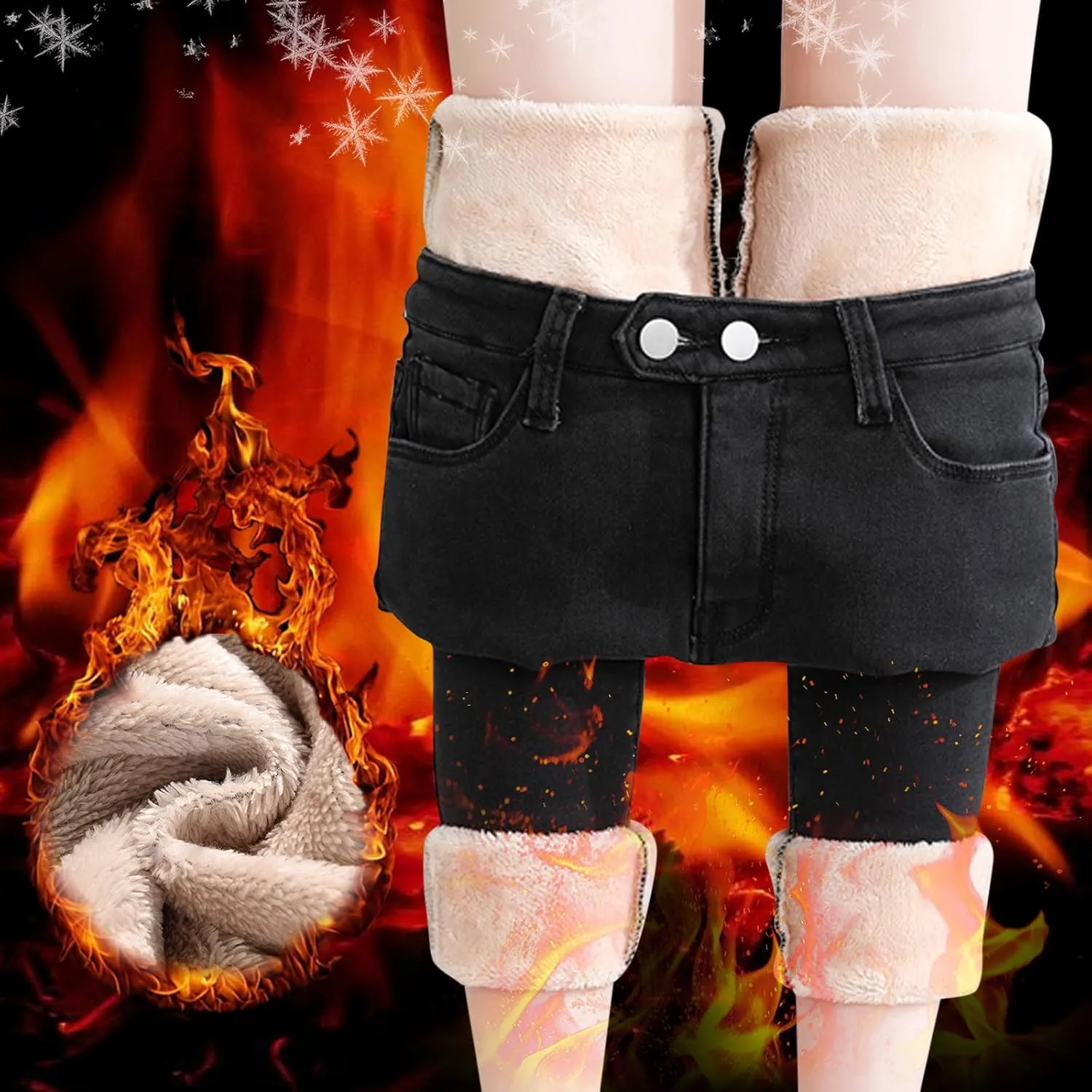 sdbrld Fleece Lined Jeans Women,Womens Fleece Lined Jeans Winter Warm High Waisted Thermal Jeans Thicken Stretchy Denim Pants