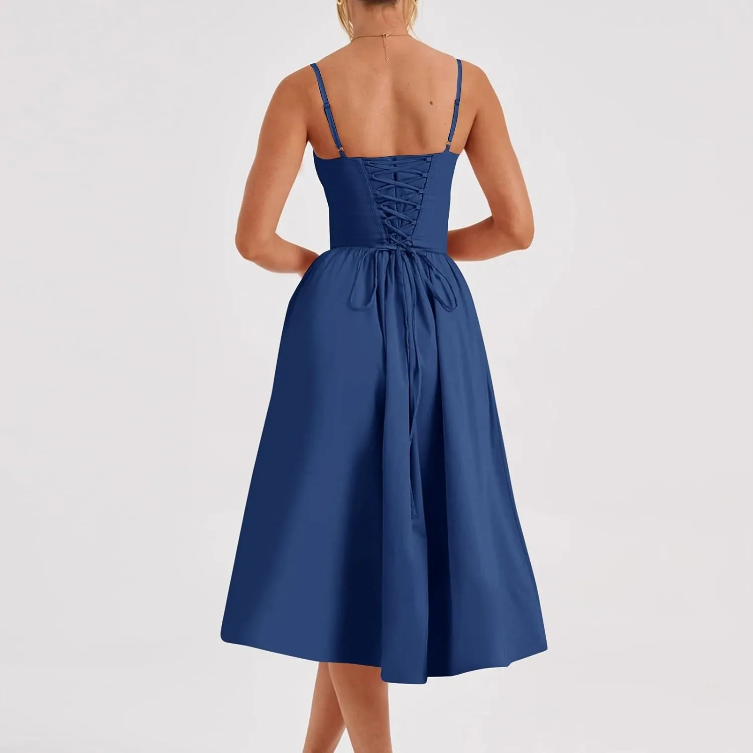 Sexy Maxi Dresses for Women 2024 Slim Fit Ruched Adjustable Spaghetti Strap Dresses Solid Back Tie Flowy Dresses