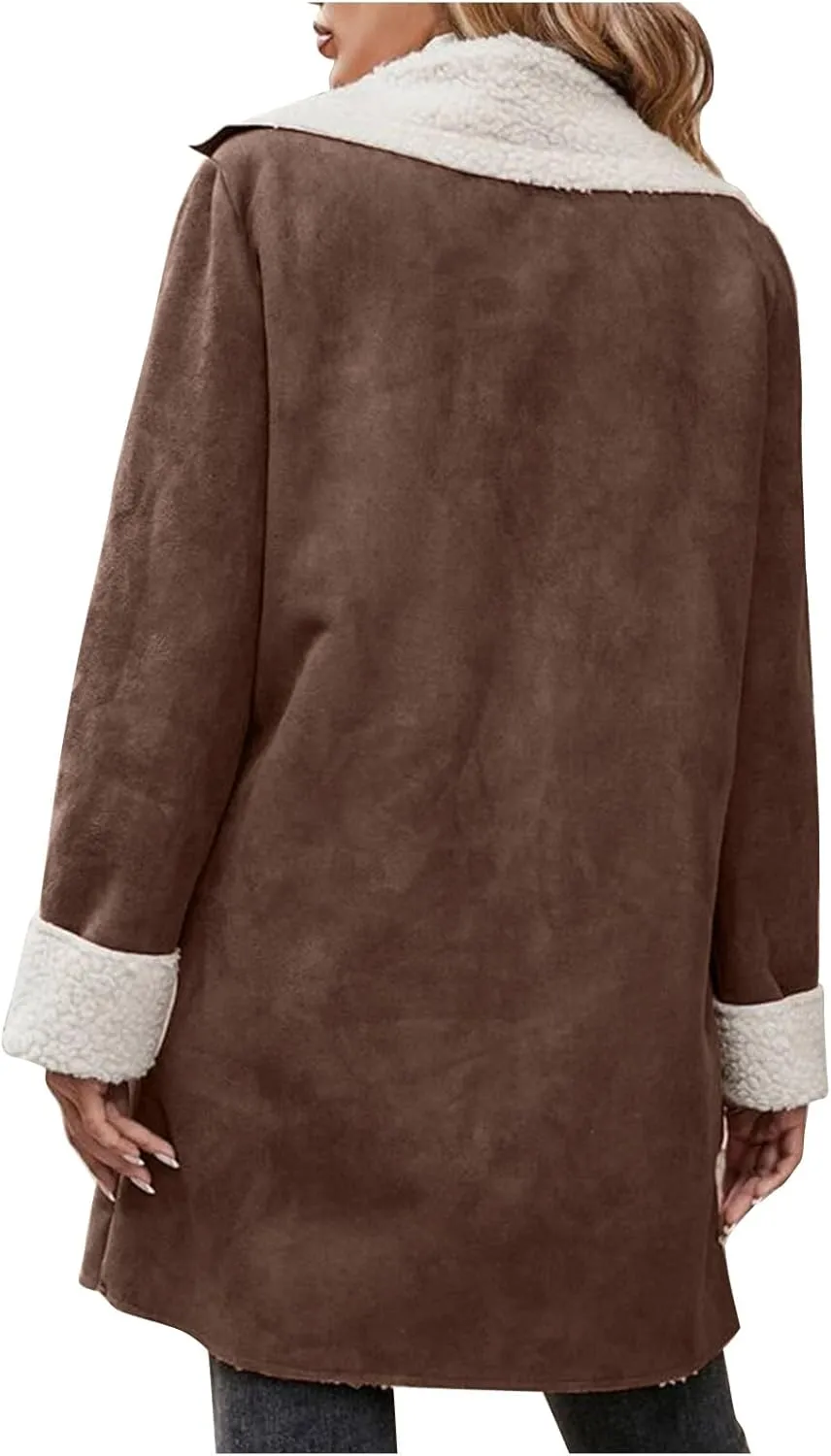 Sherpa Lined Jackets for Women Winter Suede Coats Long Trench Coat Single Breasted Overcoats Long Coats