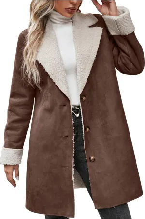 Sherpa Lined Jackets for Women Winter Suede Coats Long Trench Coat Single Breasted Overcoats Long Coats