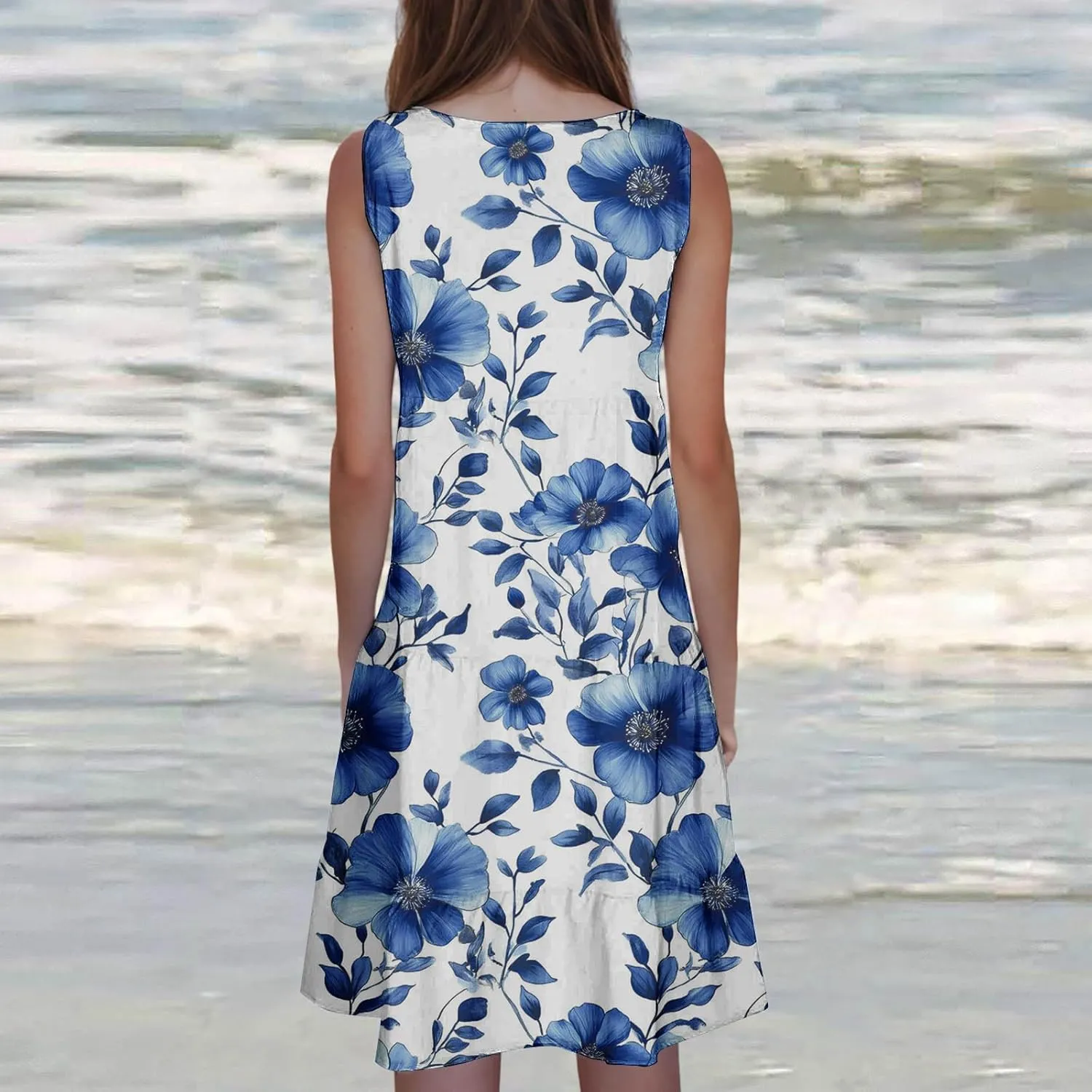 Sleeveless Beach Dresses for Women Loose Swimsuit Cover Ups Vacation Dresses Floral Swing Mini Dress Casual Dresses