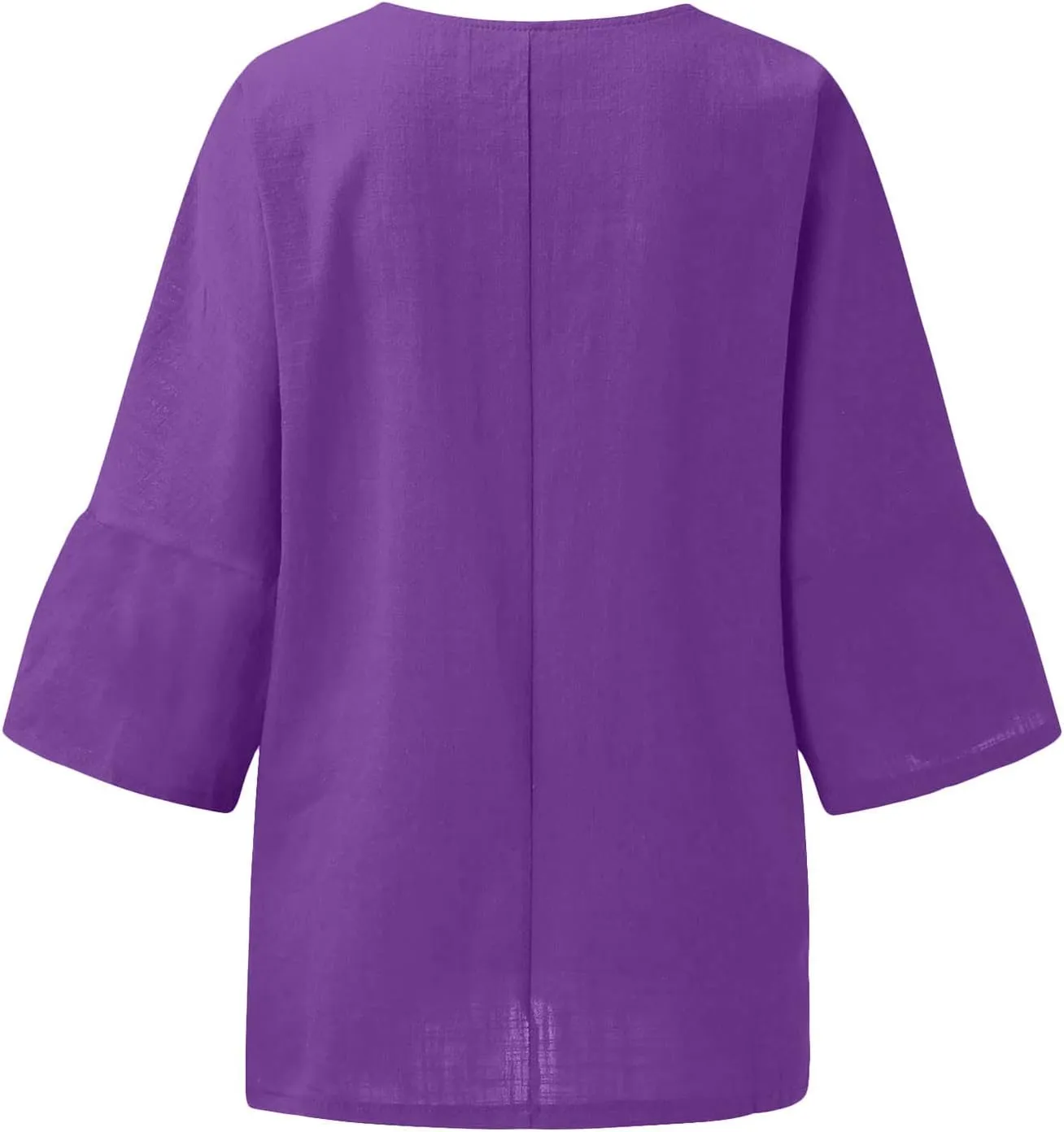 SMIDOW Womens Summer Tops 2023 Plus Size Cotton Linen Shirts Loose Fit 3/4 Sleeve Crewneck Blouses Dressy Casual