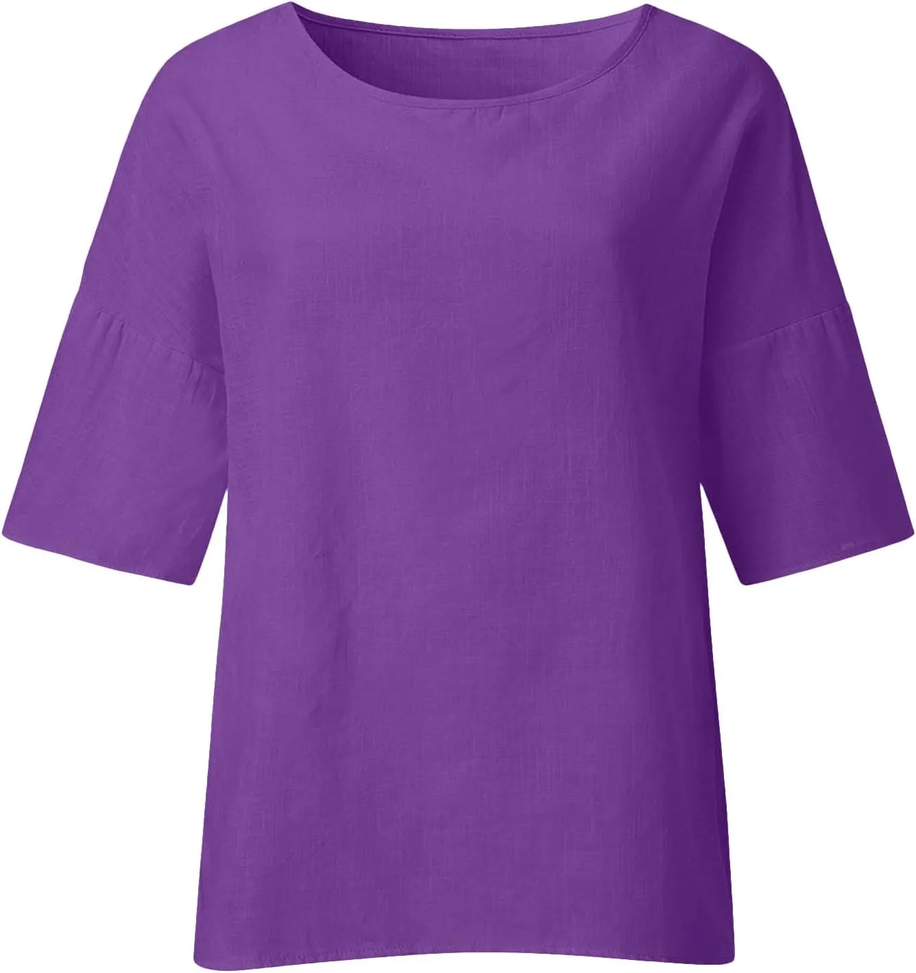 SMIDOW Womens Summer Tops 2023 Plus Size Cotton Linen Shirts Loose Fit 3/4 Sleeve Crewneck Blouses Dressy Casual