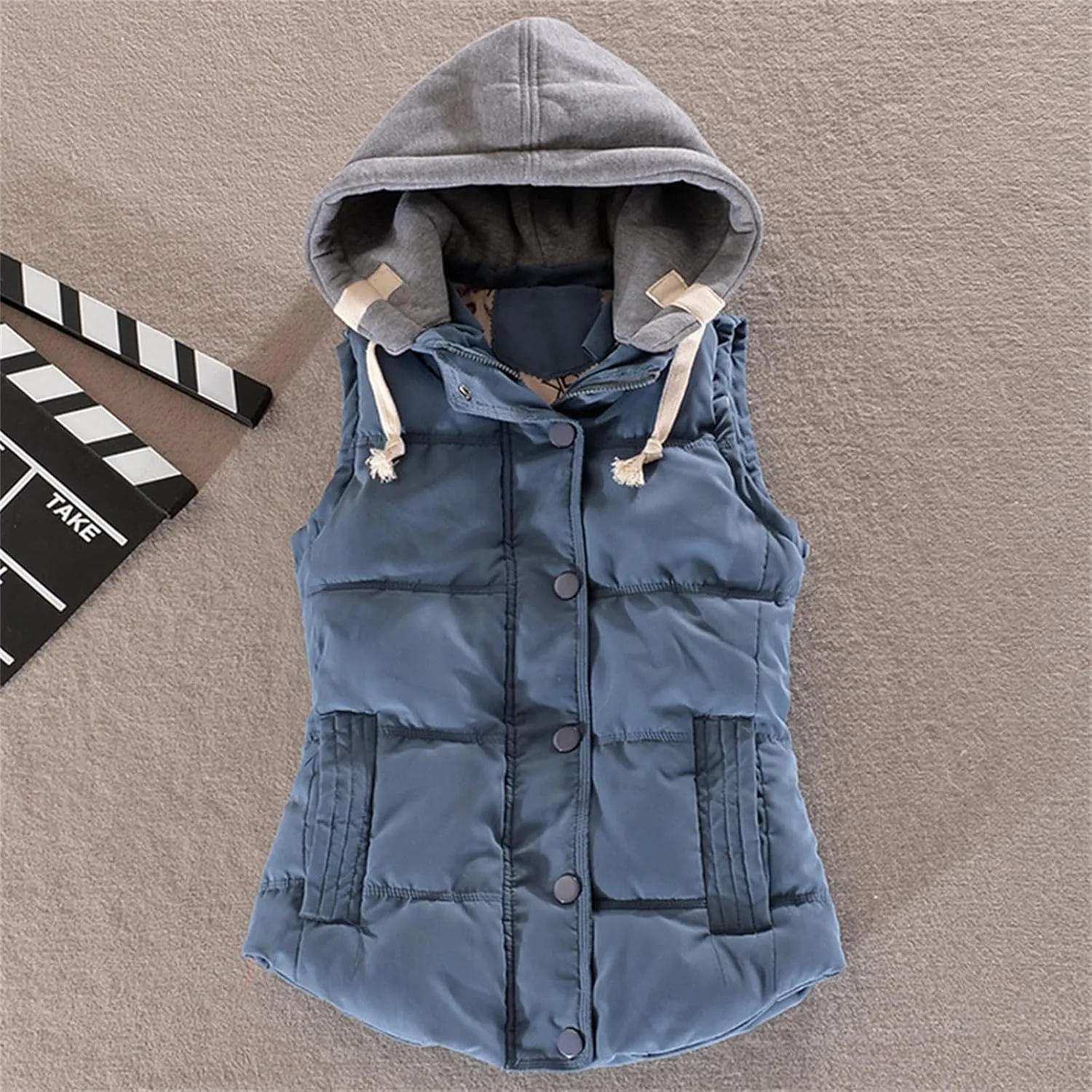 Smoneyful Puffer Vest Women with Hood Sleeveless Quilted Removable Hooded Winter Puffer Vest Thicked Warm Coats Down Jackets