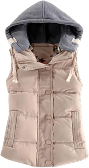 Smoneyful Puffer Vest Women with Hood Sleeveless Quilted Removable Hooded Winter Puffer Vest Thicked Warm Coats Down Jackets