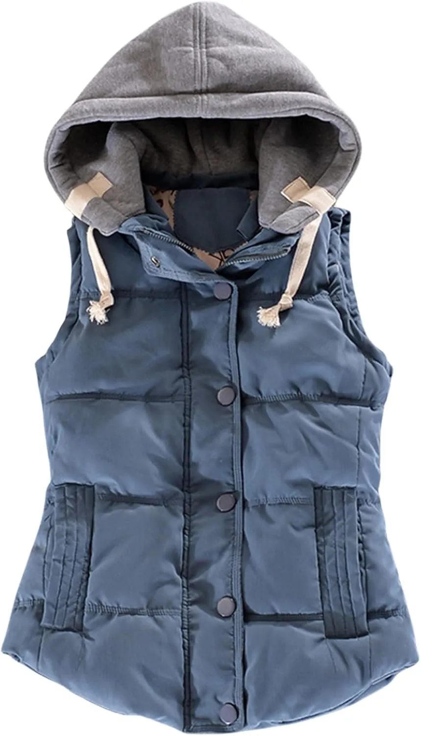 Smoneyful Puffer Vest Women with Hood Sleeveless Quilted Removable Hooded Winter Puffer Vest Thicked Warm Coats Down Jackets