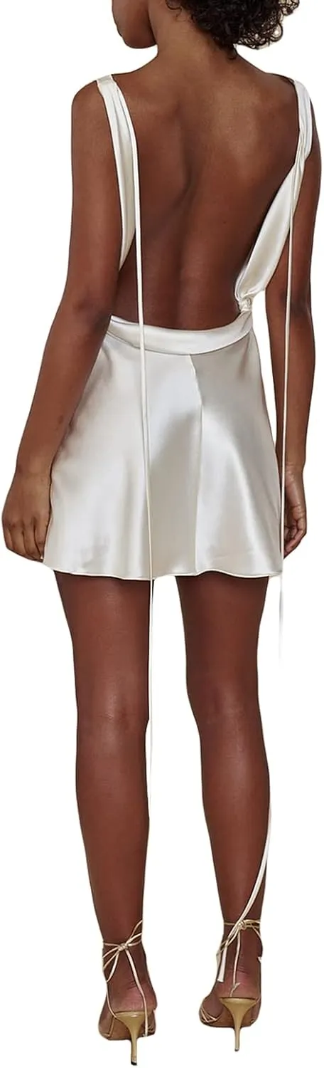 SOLILOQUY Women Lace Satin Slip Mini Dress Sexy Spaghetti Strap Frill Bust A-line Short Dress Y2K Party Nightwear