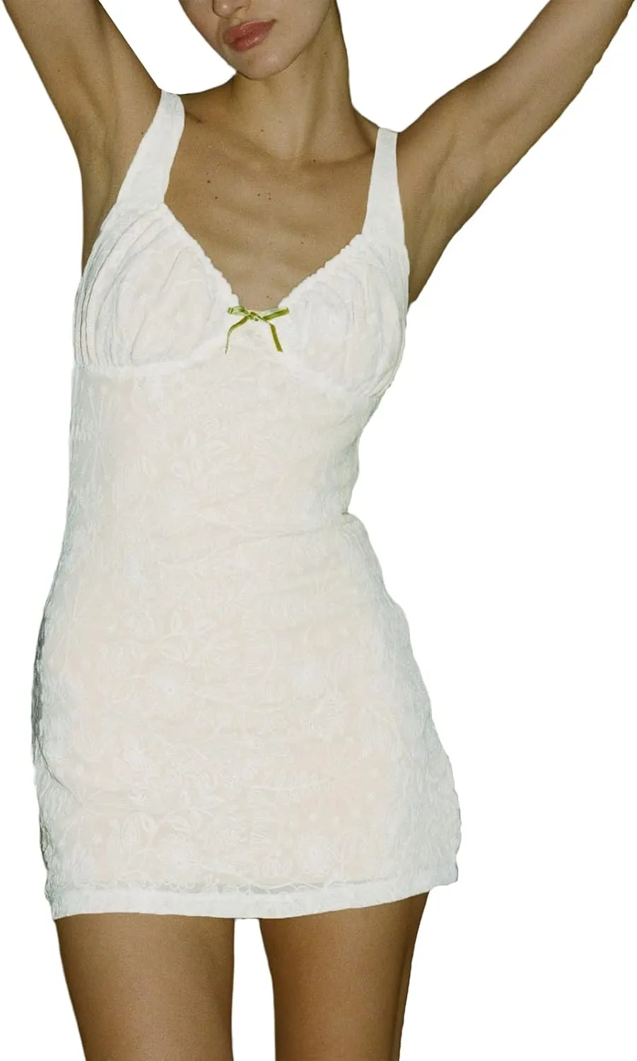 SOLILOQUY Women Lace Satin Slip Mini Dress Sexy Spaghetti Strap Frill Bust A-line Short Dress Y2K Party Nightwear