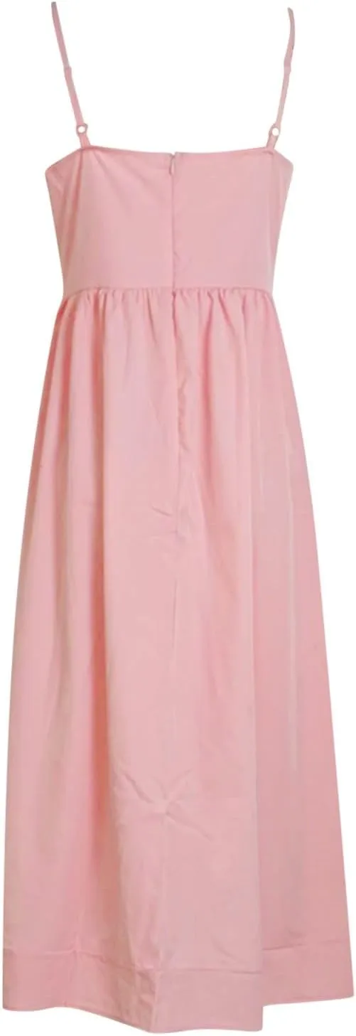 Spaghetti Strap Dresses for Women Square Neck Corset Dress Backless Flowy A Line Casual Summer Long Midi Sundress