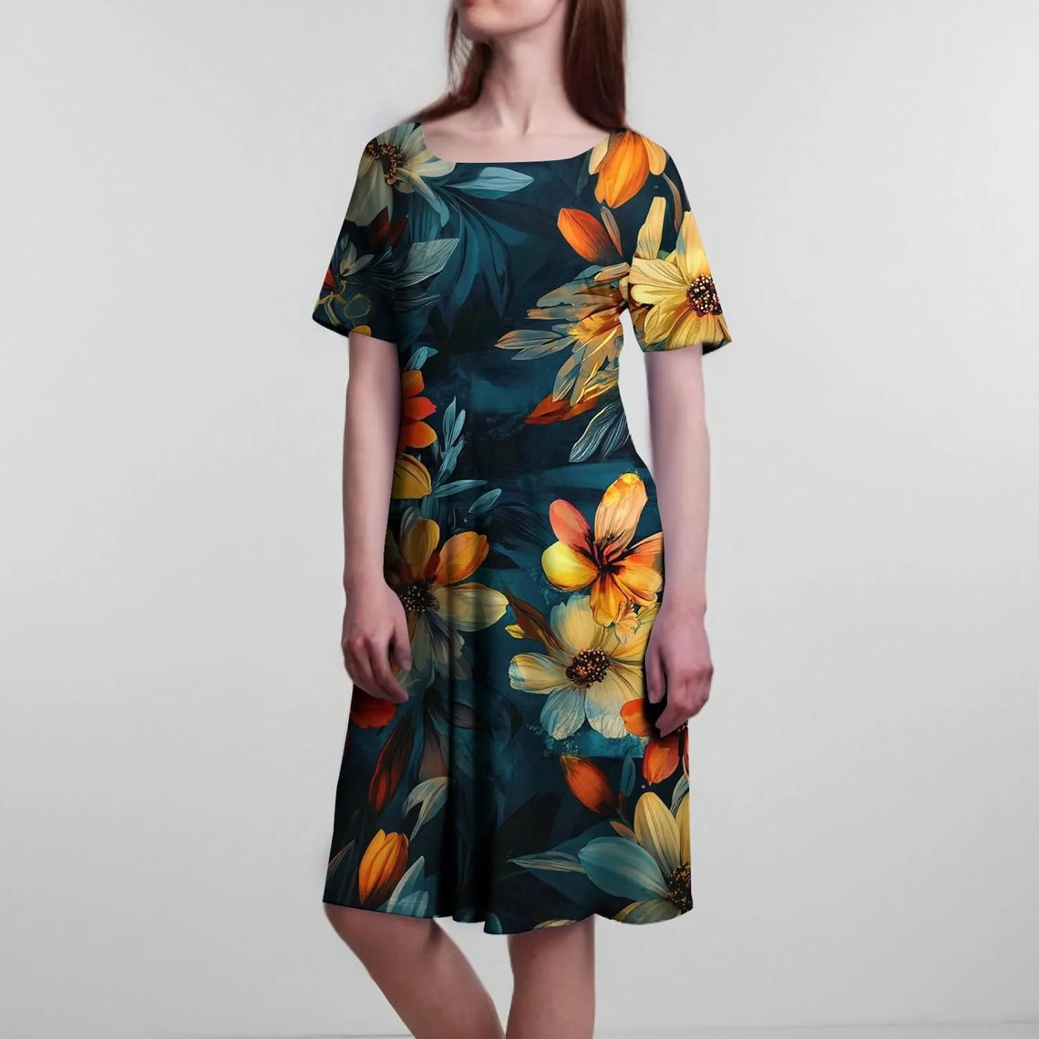 Spring Dresses for Women 2025 Casual Crewneck Print Dress Basic Beach Vacation Short Sleeves Dresses Loose Outfits
